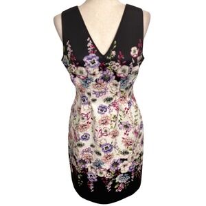 White House Black Market Dress Womens 4 Black Multicolor Floral Pansy Sheath